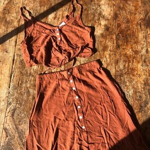 Coconut Ave Aloha midi Skirt and Hilo Top in Rust